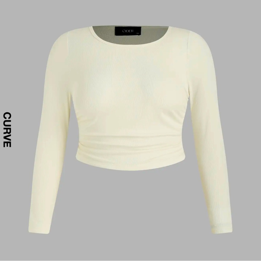 Cream beige RUCHED LONG SLEEVE TOP CURVE & PLUS NWOT